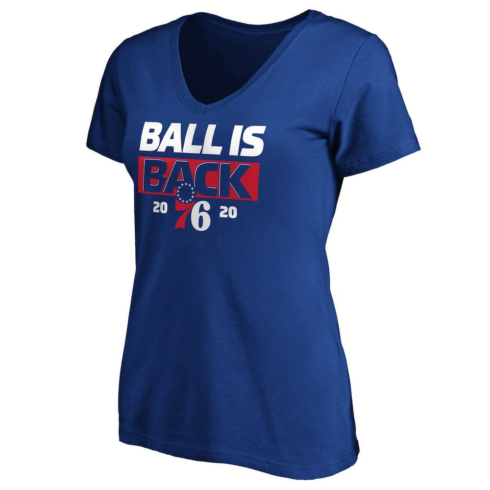 Philadelphia 76ers Women's Ball Is Back V-Neck T-Shirt Royal - NBA