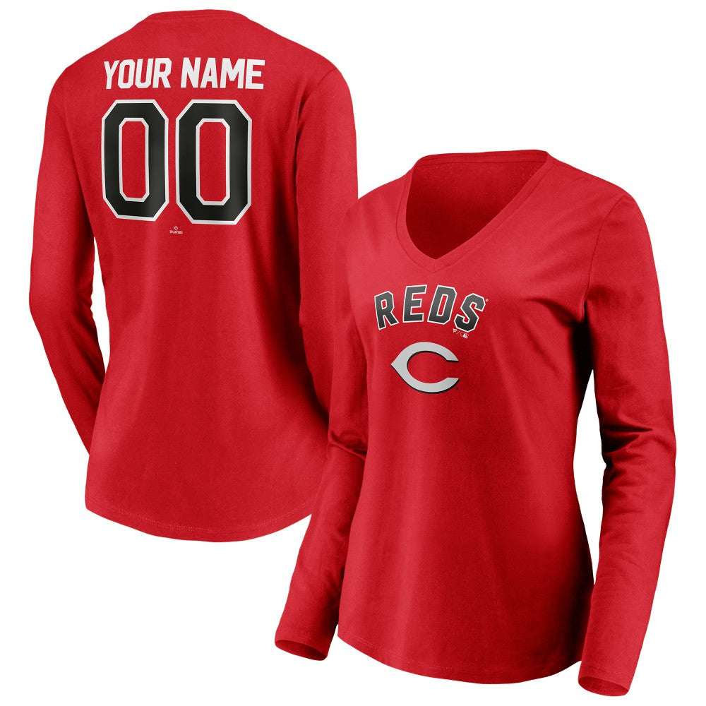 Cincinnati Reds Women's Personalized Winning Streak Name & Number Long Sleeve V-Neck T-Shirt - MLB