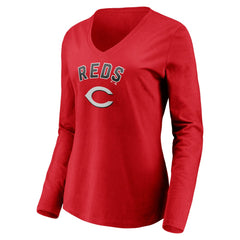 Cincinnati Reds Women's Personalized Winning Streak Name & Number Long Sleeve V-Neck T-Shirt - MLB