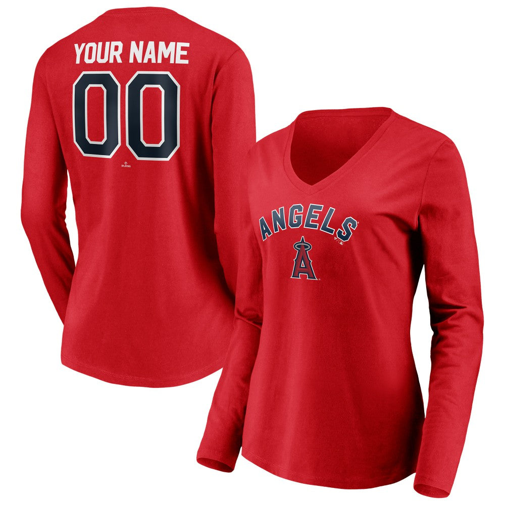Los Angeles Angels Women's Personalized Winning Streak Name & Number Long Sleeve V-Neck T-Shirt - MLB
