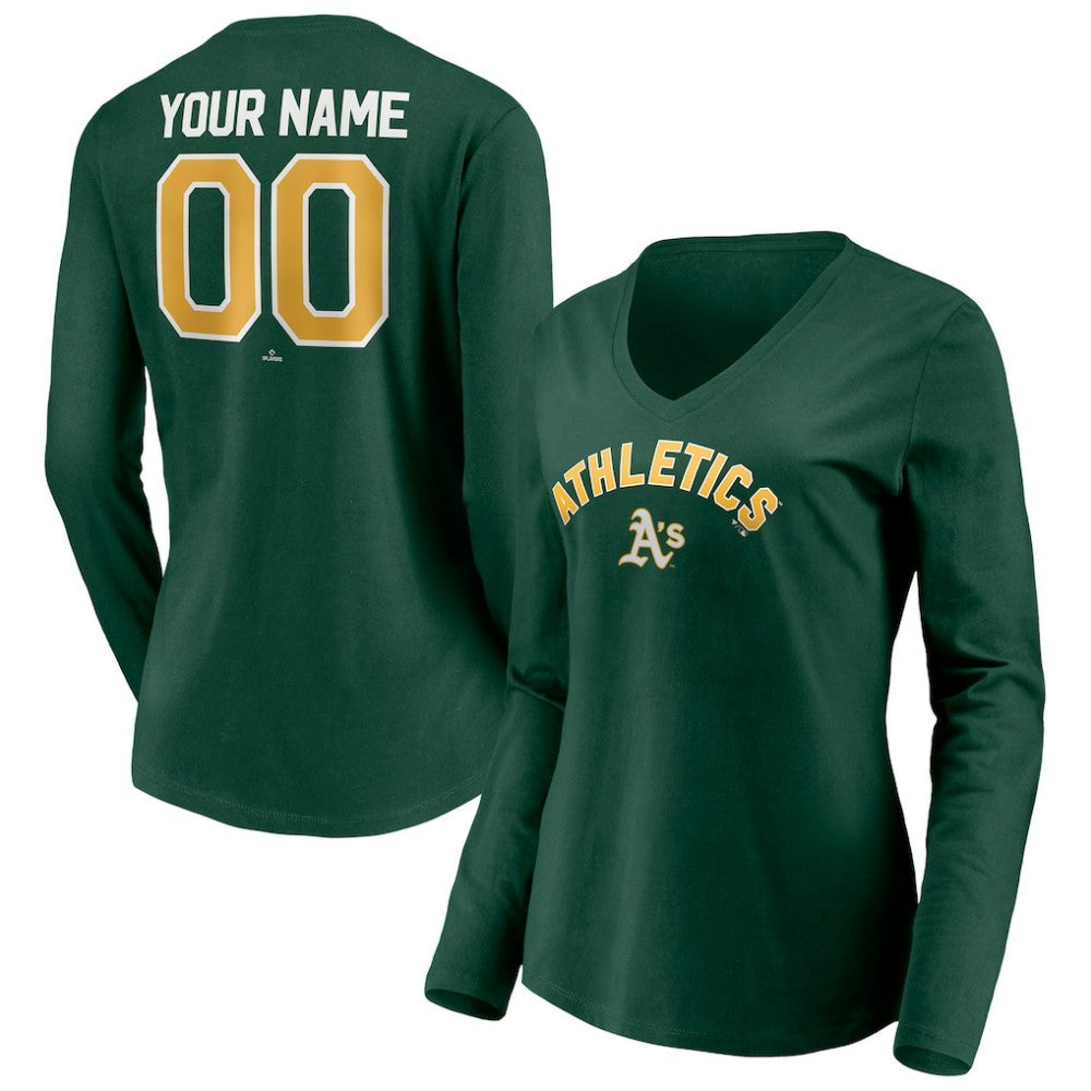 Athletics Women's Personalized Winning Streak Name & Number Long Sleeve V-Neck T-Shirt - MLB