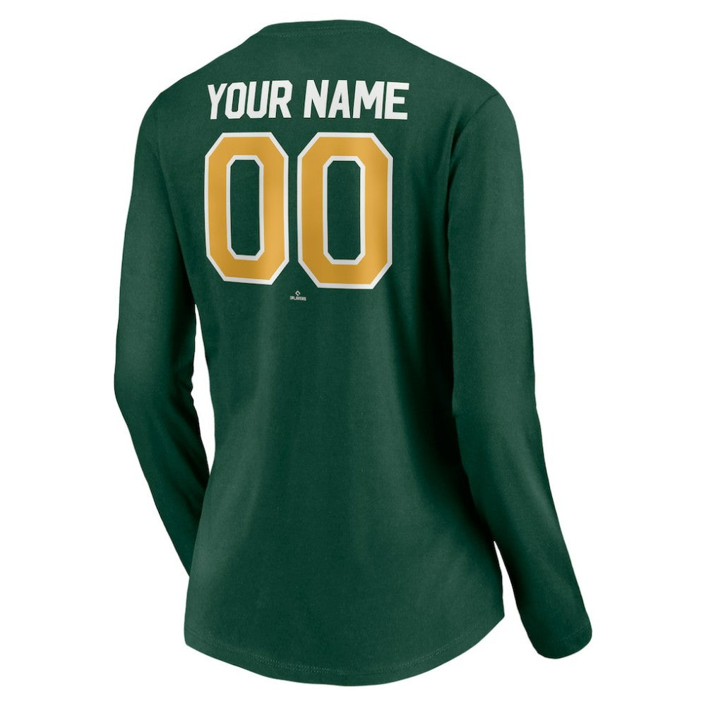 Athletics Women's Personalized Winning Streak Name & Number Long Sleeve V-Neck T-Shirt - MLB
