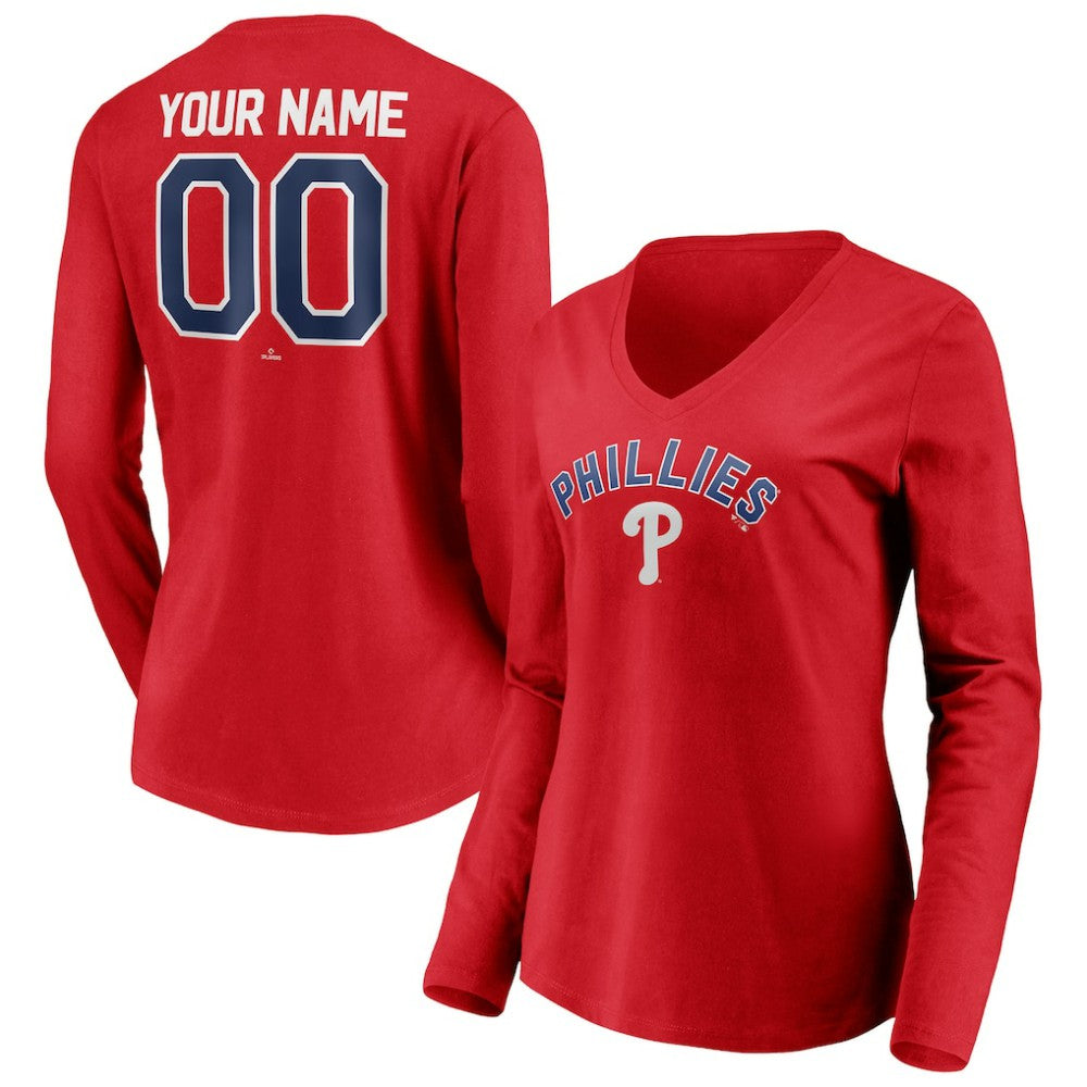 Philadelphia Phillies Women's Personalized Winning Streak Name & Number Long Sleeve V-Neck T-Shirt - MLB