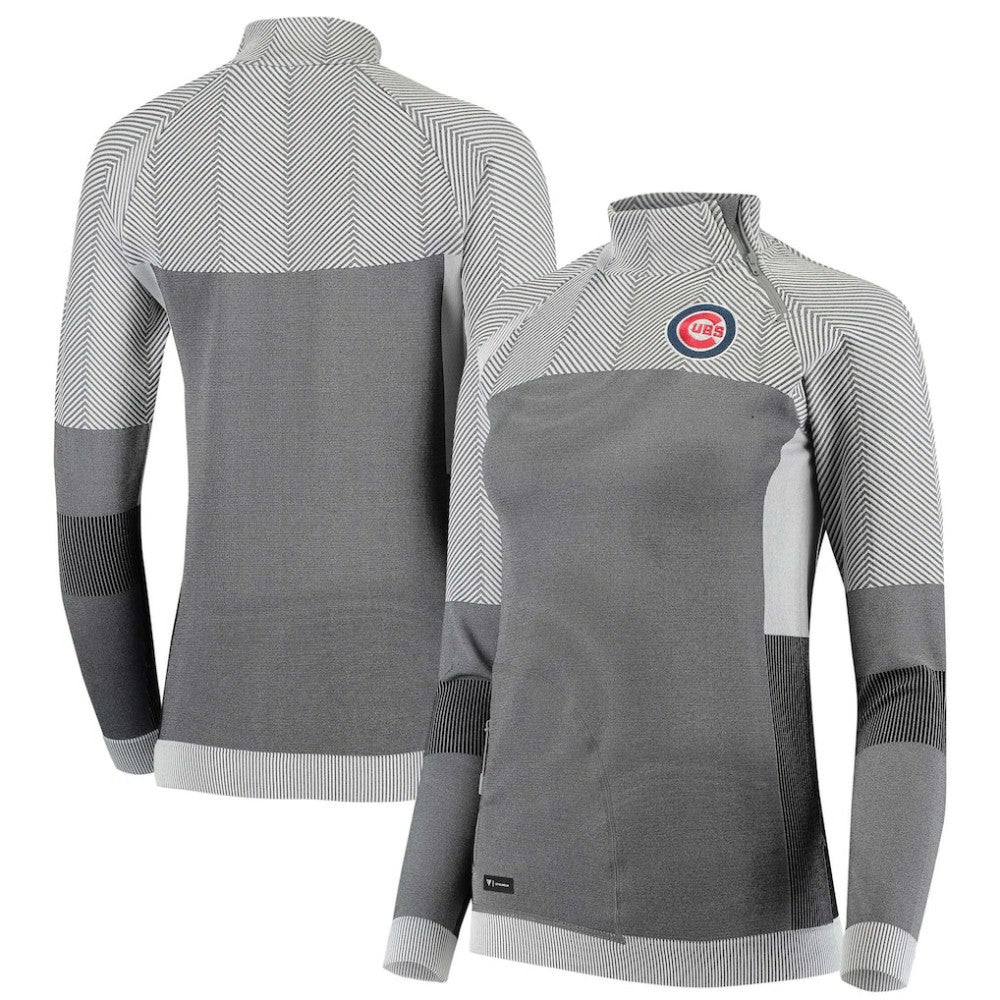 Chicago Cubs Levelwear Women's Verse Asymmetrical Raglan Tri-Blend Quarter-Zip Jacket - MLB