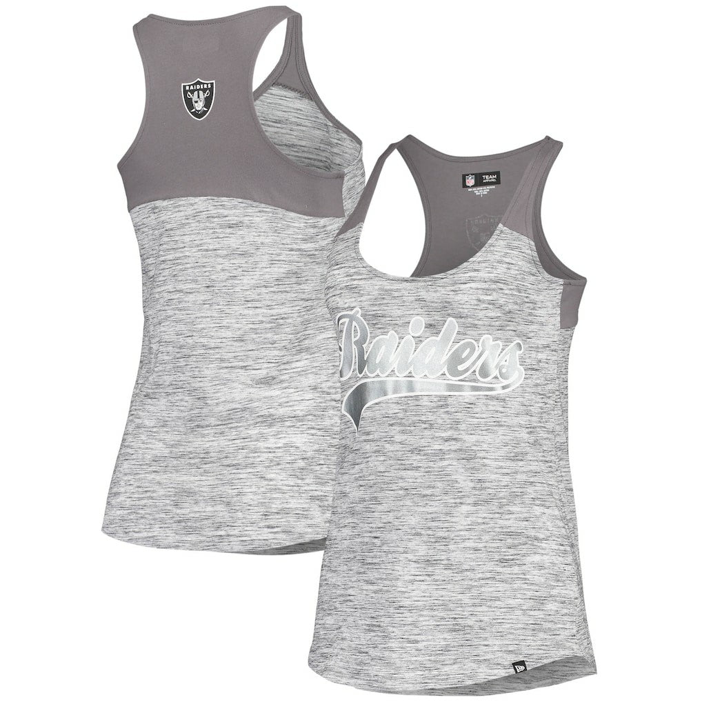 Las Vegas Raiders New Era Women's Space Dye Racerback Scoop Neck Tank Top Silver/Black | NFL