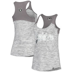 Las Vegas Raiders New Era Women's Space Dye Racerback Scoop Neck Tank Top Silver/Black | NFL