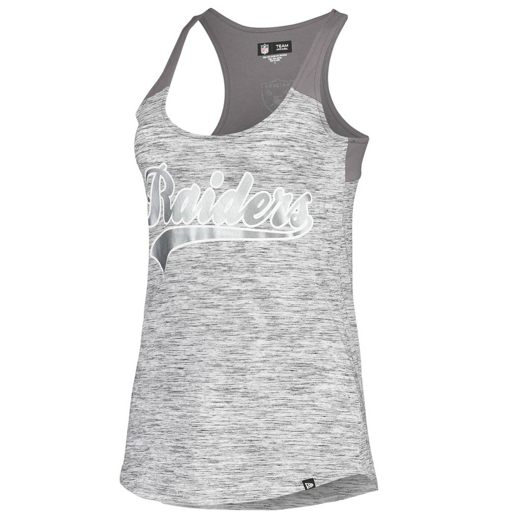 Las Vegas Raiders New Era Women's Space Dye Racerback Scoop Neck Tank Top Silver/Black | NFL