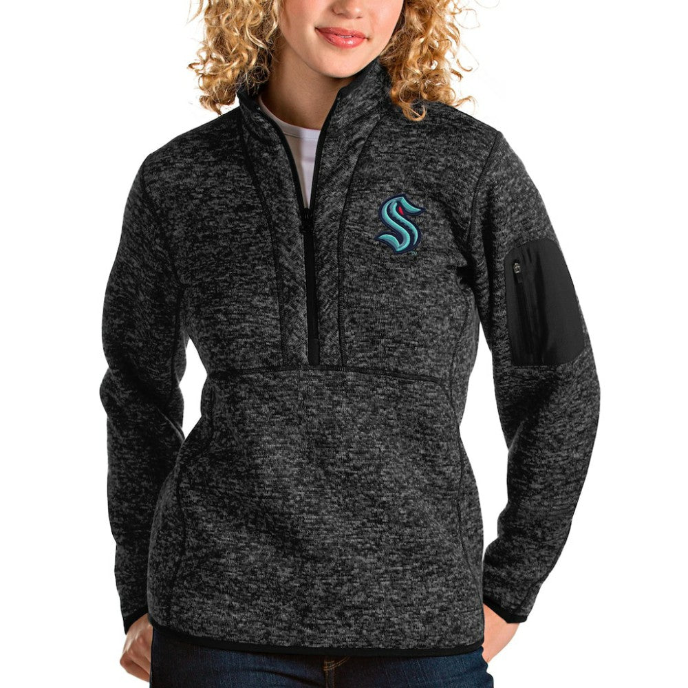 Seattle Kraken Antigua Women's Fortune Half-Zip Sweatshirt - Heather Black - NHL