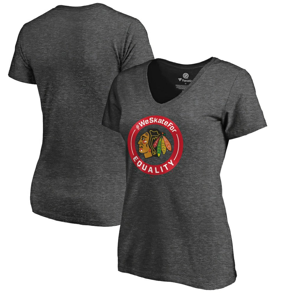 Chicago Blackhawks Women's #WeSkateFor V-Neck T-Shirt - Heather Gray - NHL