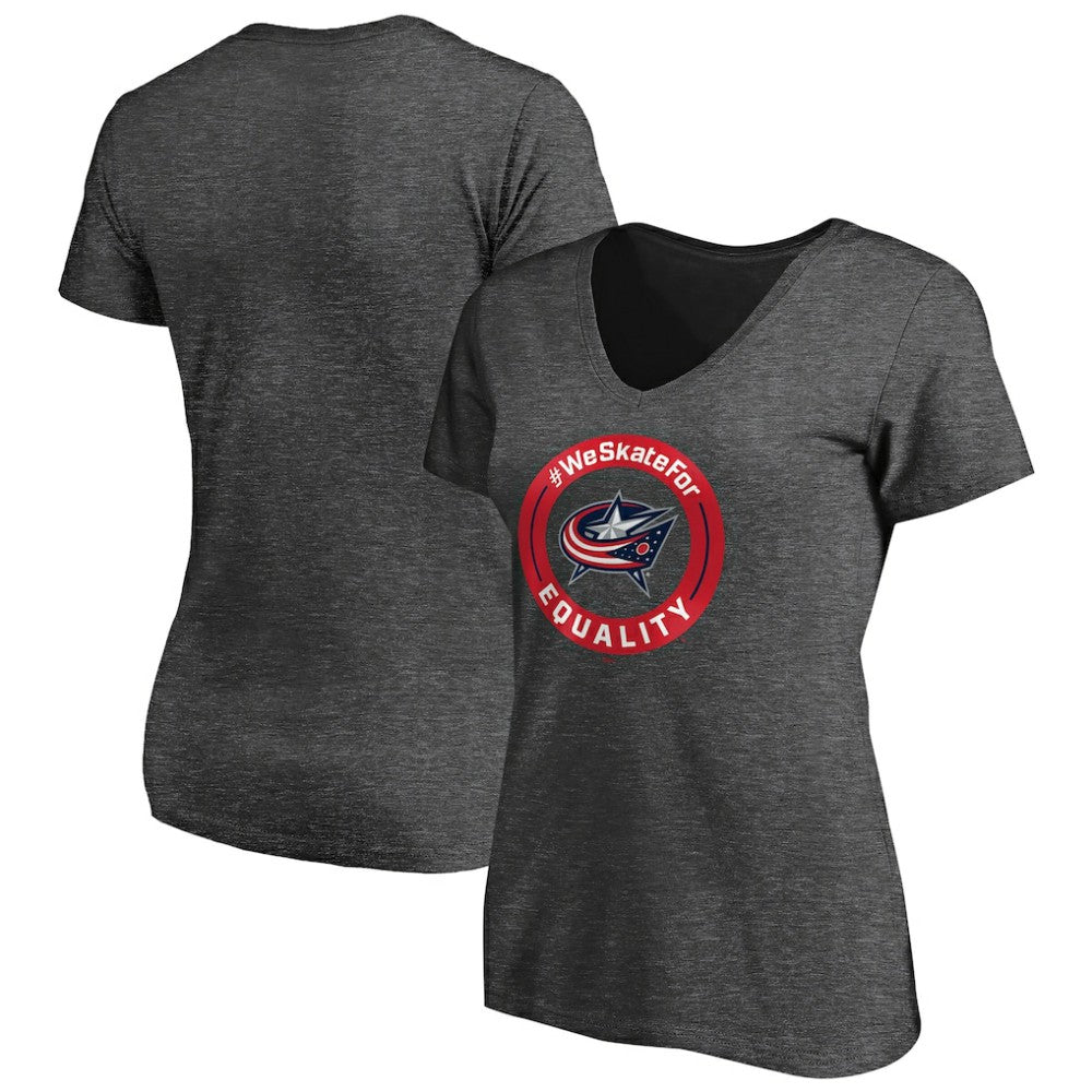 Columbus Blue Jackets Women's #WeSkateFor V-Neck T-Shirt - Heather Gray - NHL
