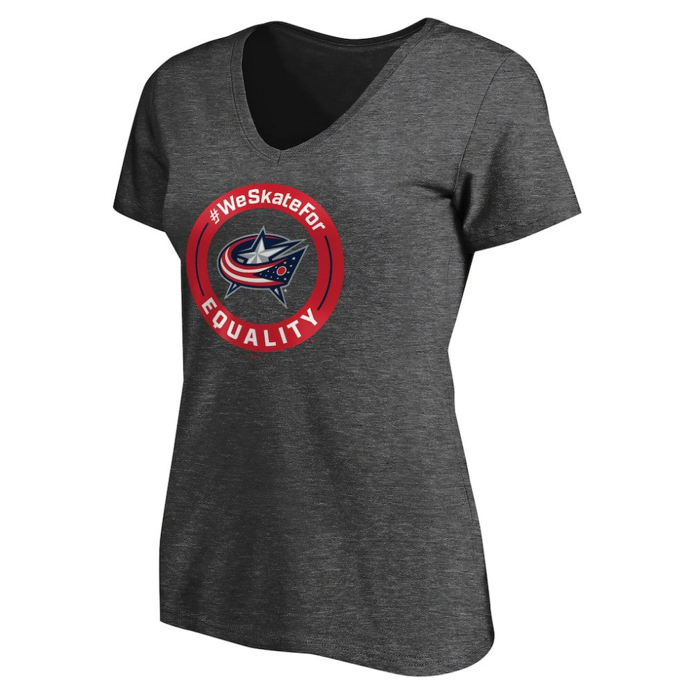 Columbus Blue Jackets Women's #WeSkateFor V-Neck T-Shirt - Heather Gray - NHL