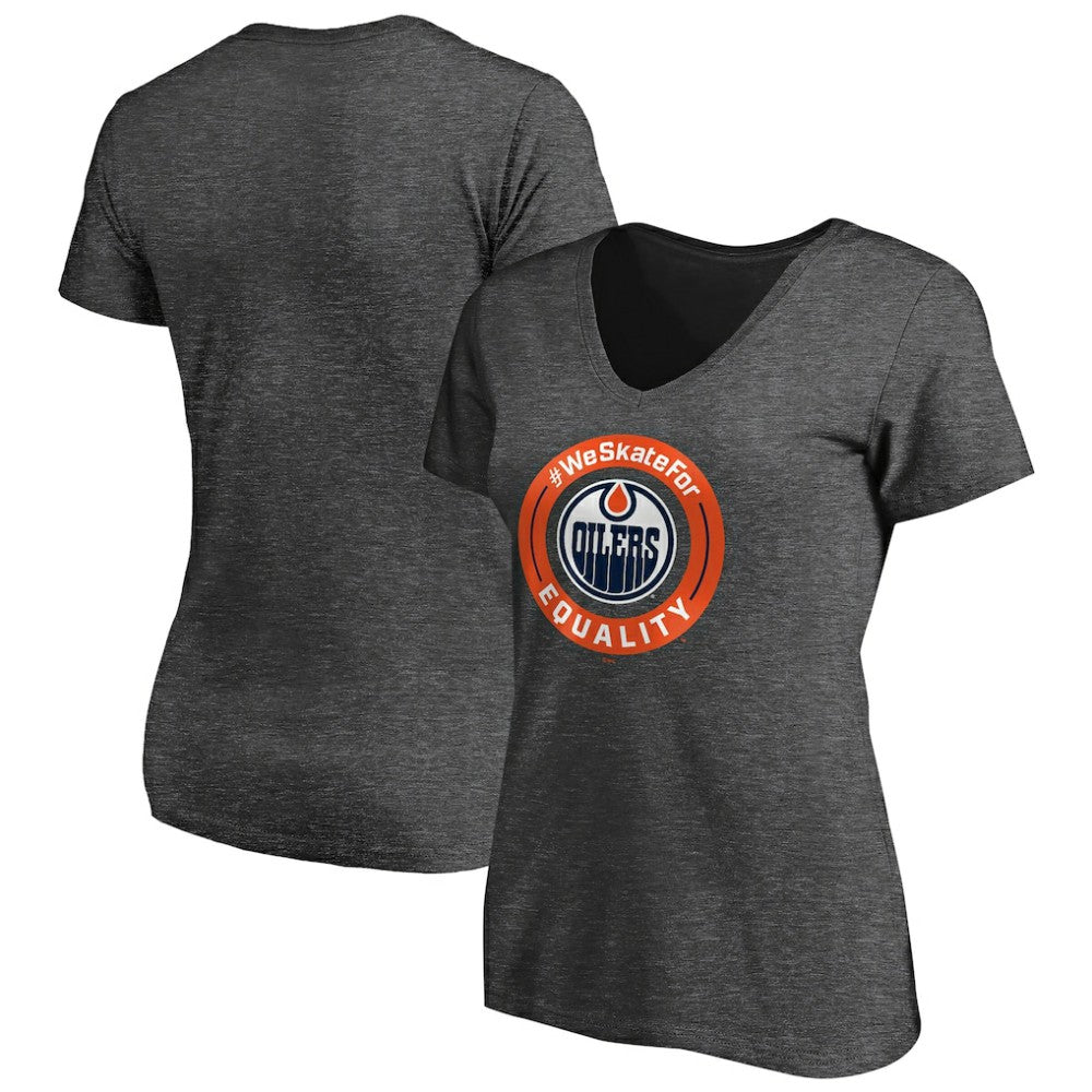 Edmonton Oilers Women's #WeSkateFor V-Neck T-Shirt - Heather Gray - NHL