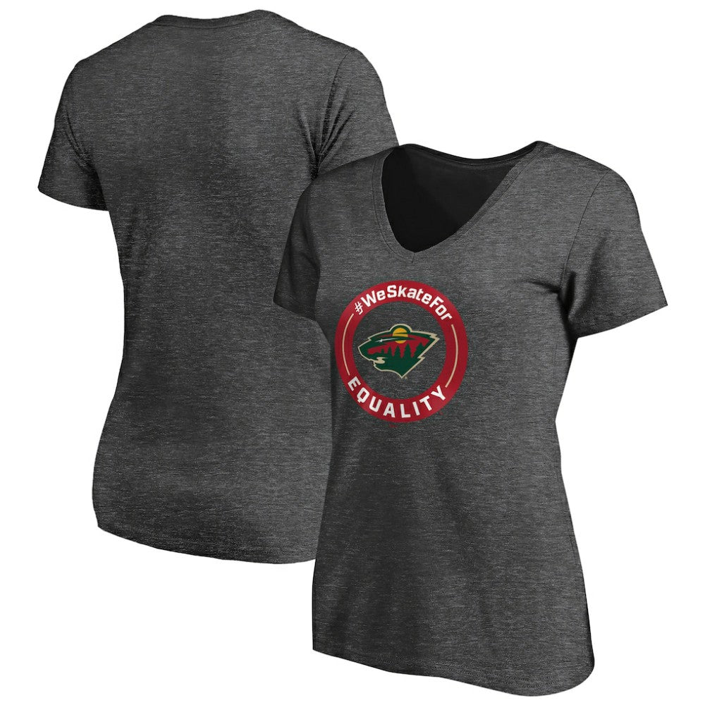 Minnesota Wild Women's #WeSkateFor V-Neck T-Shirt - Heather Gray - NHL