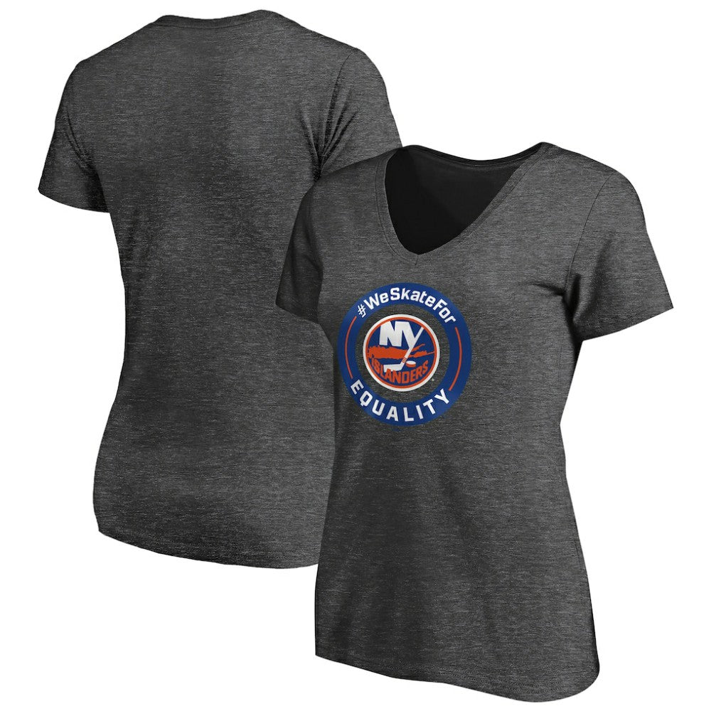 New York Islanders Women's #WeSkateFor V-Neck T-Shirt - Heather Gray - NHL