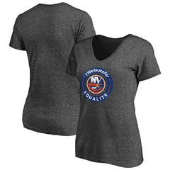 New York Islanders Women's #WeSkateFor V-Neck T-Shirt - Heather Gray - NHL