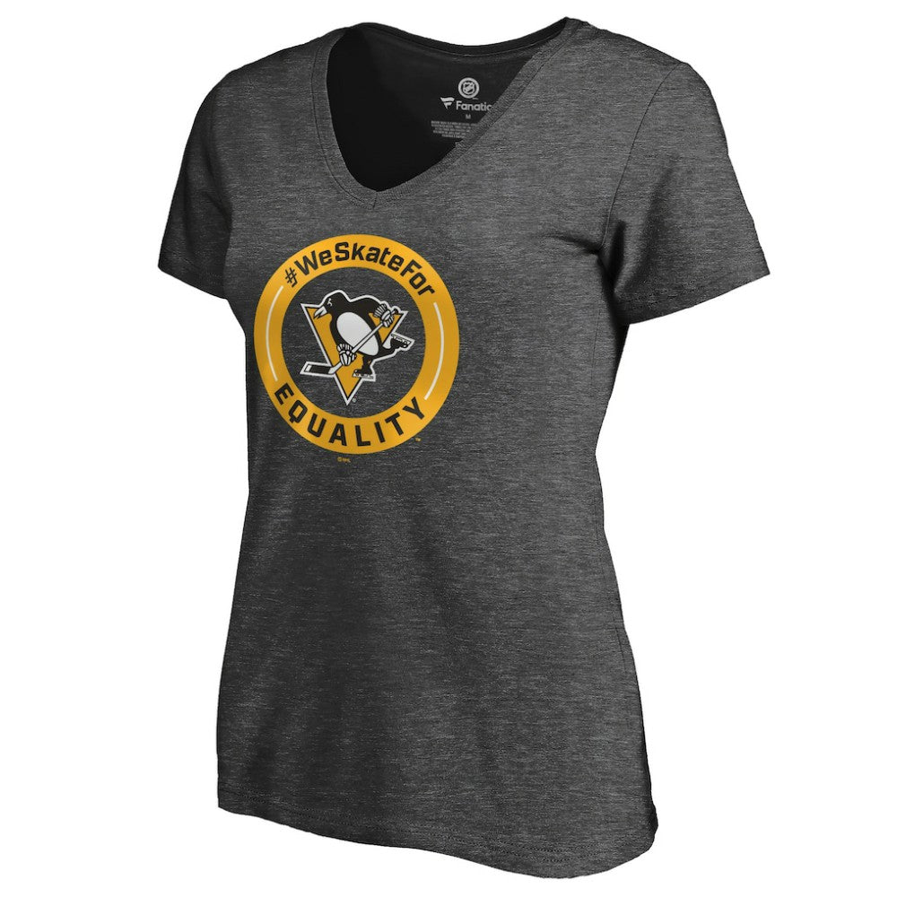 Pittsburgh Penguins Women's #WeSkateFor V-Neck T-Shirt - Heather Gray - NHL