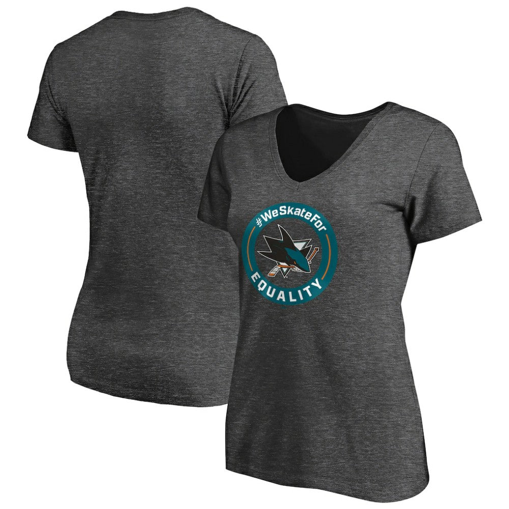 San Jose Sharks Women's #WeSkateFor V-Neck T-Shirt - Heather Gray - NHL