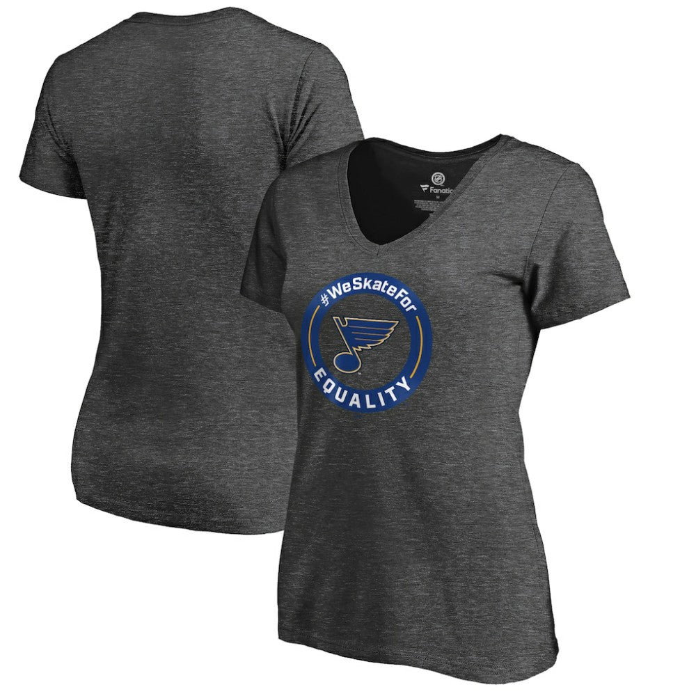 St. Louis Blues Women's #WeSkateFor V-Neck T-Shirt - Heather Gray - NHL