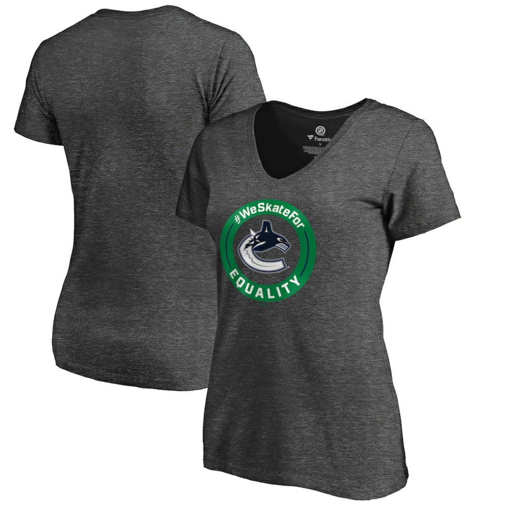 Vancouver Canucks Women's #WeSkateFor V-Neck T-Shirt - Heather Gray - NHL