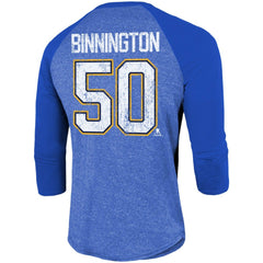 Jordan Binnington St. Louis Blues Fanatics Name & Number Tri-Blend Raglan 3/4-Sleeve T-Shirt - Blue - NHL