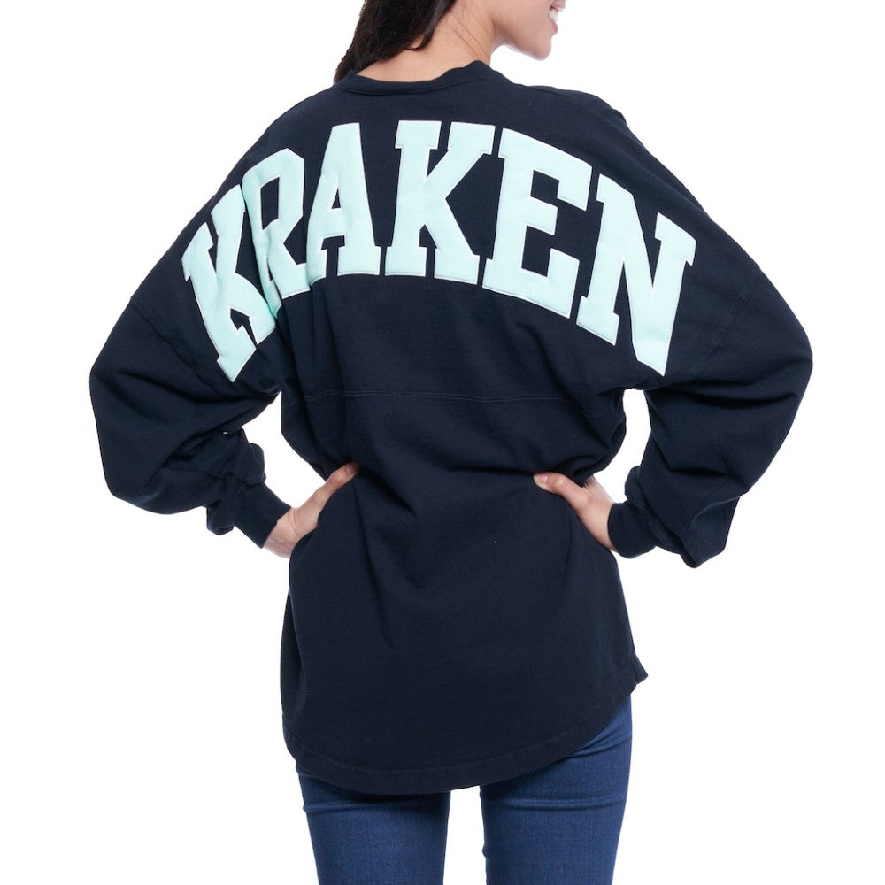 Seattle Kraken Fanatics Women's Lace Up Long Sleeve Spirit Top - Navy - NHL