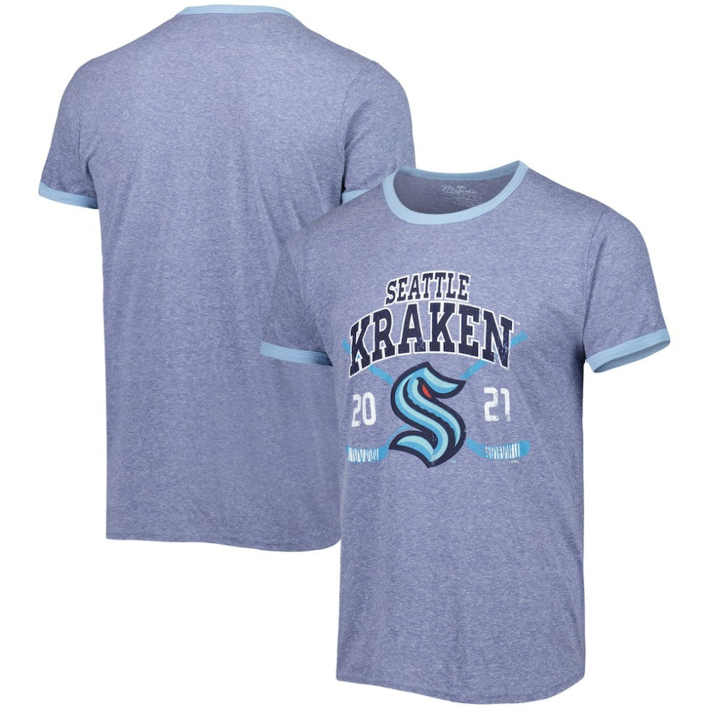 Seattle Kraken Fanatics Buzzer Beater Tri-Blend Ringer T-Shirt - Heathered Deep Sea Blue - NHL