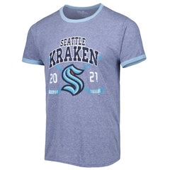 Seattle Kraken Fanatics Buzzer Beater Tri-Blend Ringer T-Shirt - Heathered Deep Sea Blue - NHL