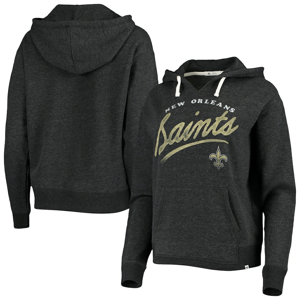 New Orleans Saints '47 Women's Cross Script Emerson Hoodie Heather Charcoal | 47 brand