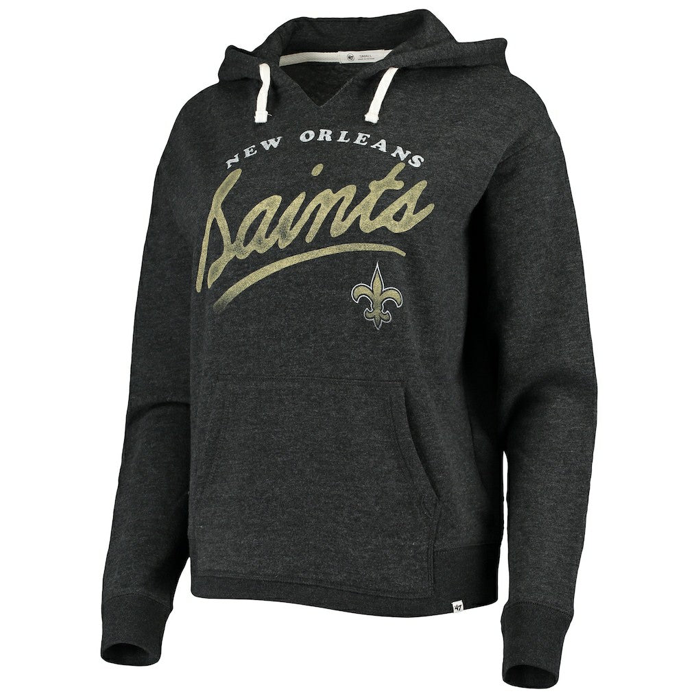 New Orleans Saints '47 Women's Cross Script Emerson Hoodie Heather Charcoal | 47 brand