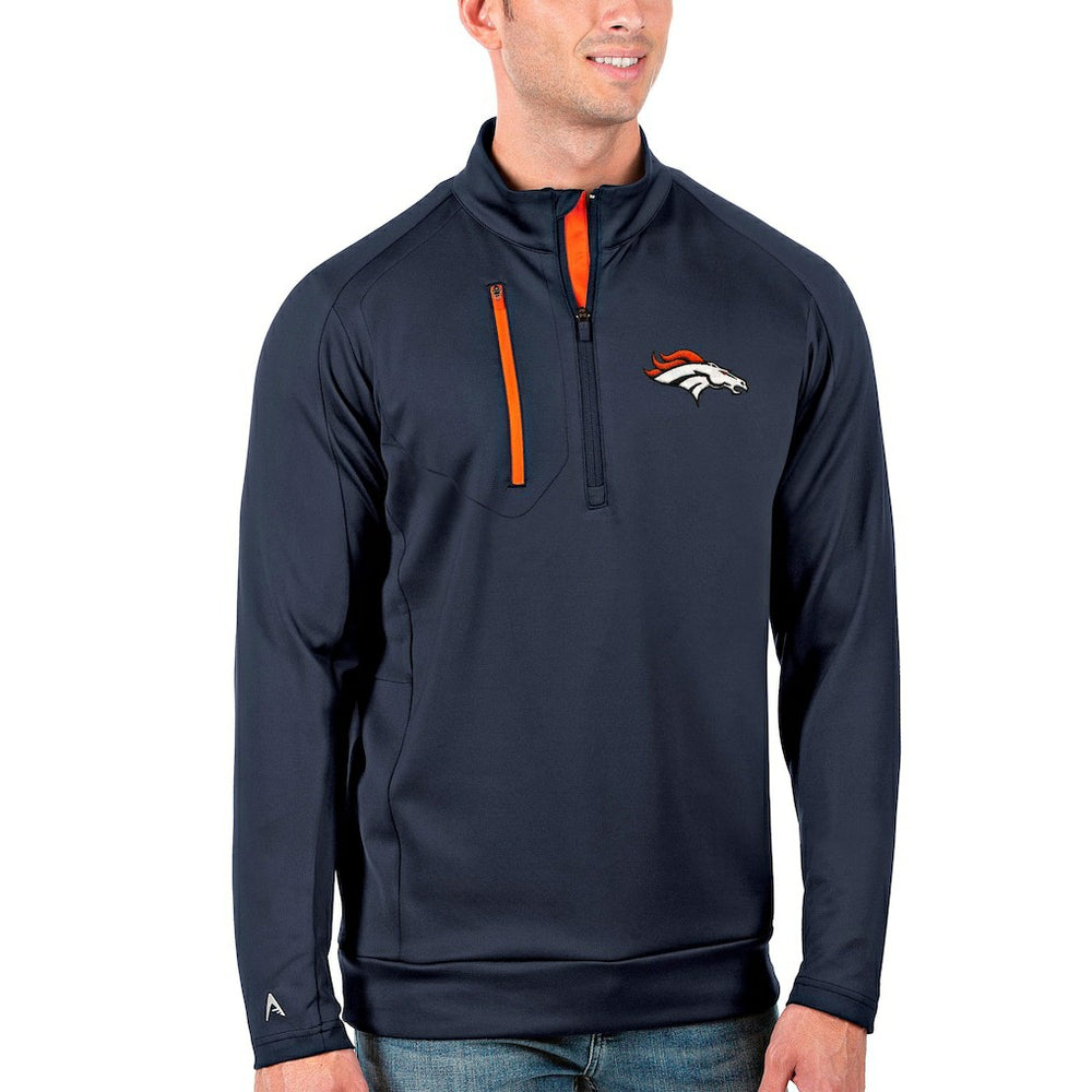 Denver Broncos Antigua Generation Quarter-Zip Pullover Jacket Navy/Orange | NFL