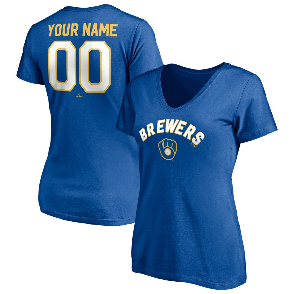 Milwaukee Brewers Women's Cooperstown Winning Streak Personalized Name & Number V-Neck T-Shirt - MLB