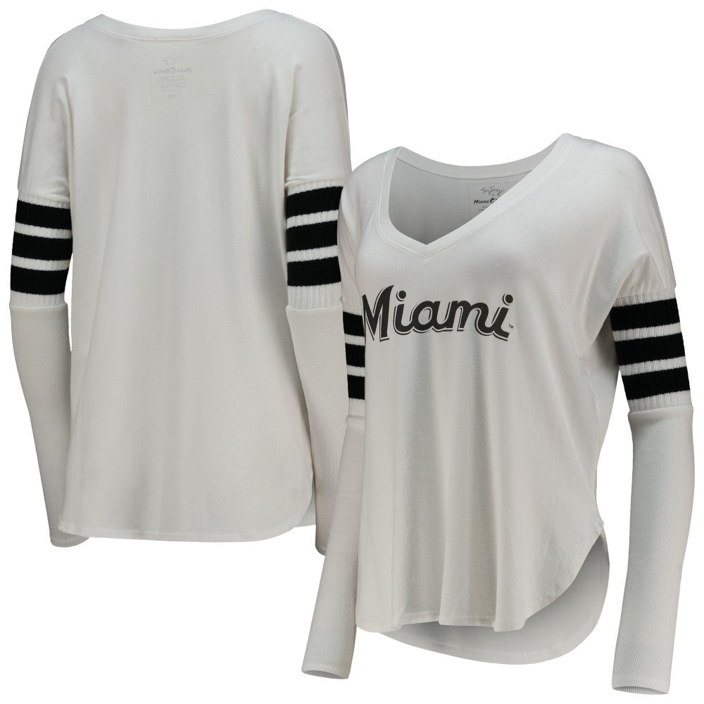 Miami Marlins Tiny Turnip Women's Jalynne Jersey Tri-Blend Long Sleeve V-Neck T-Shirt - MLB