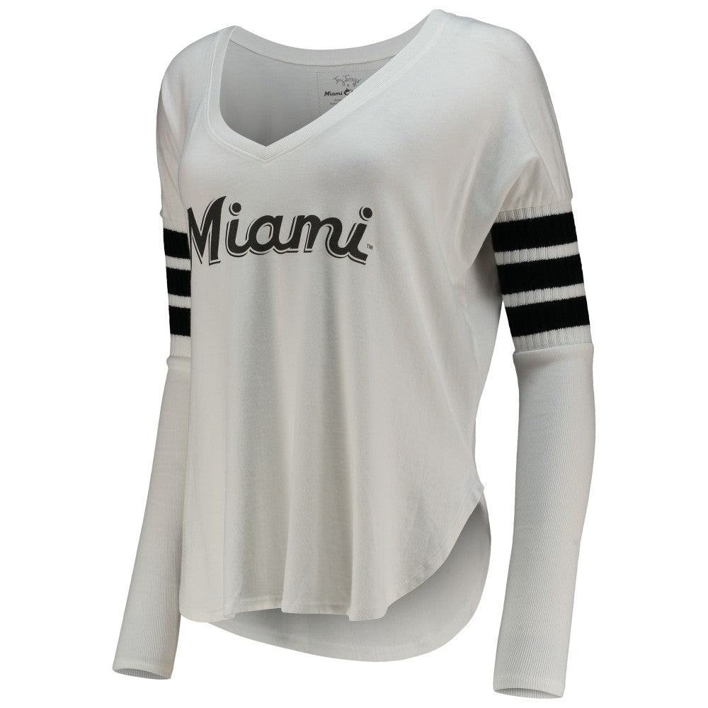 Miami Marlins Tiny Turnip Women's Jalynne Jersey Tri-Blend Long Sleeve V-Neck T-Shirt - MLB