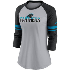 Carolina Panthers Women's Stripe Mesh Nickname Tri-Blend 3/4-Sleeve T-Shirt Heathered Gray/Black | Nike for Sale