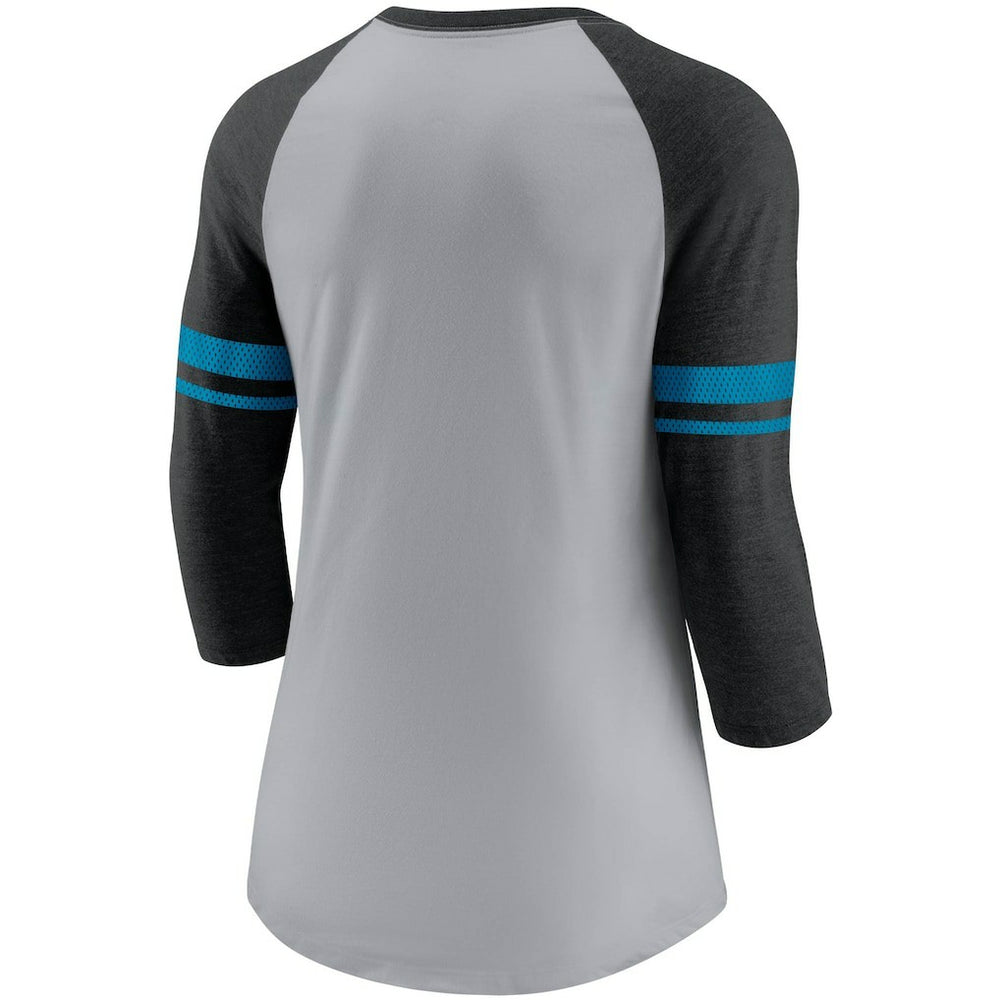 Carolina Panthers Women's Stripe Mesh Nickname Tri-Blend 3/4-Sleeve T-Shirt Heathered Gray/Black | Nike for Sale