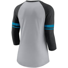 Carolina Panthers Women's Stripe Mesh Nickname Tri-Blend 3/4-Sleeve T-Shirt Heathered Gray/Black | Nike for Sale