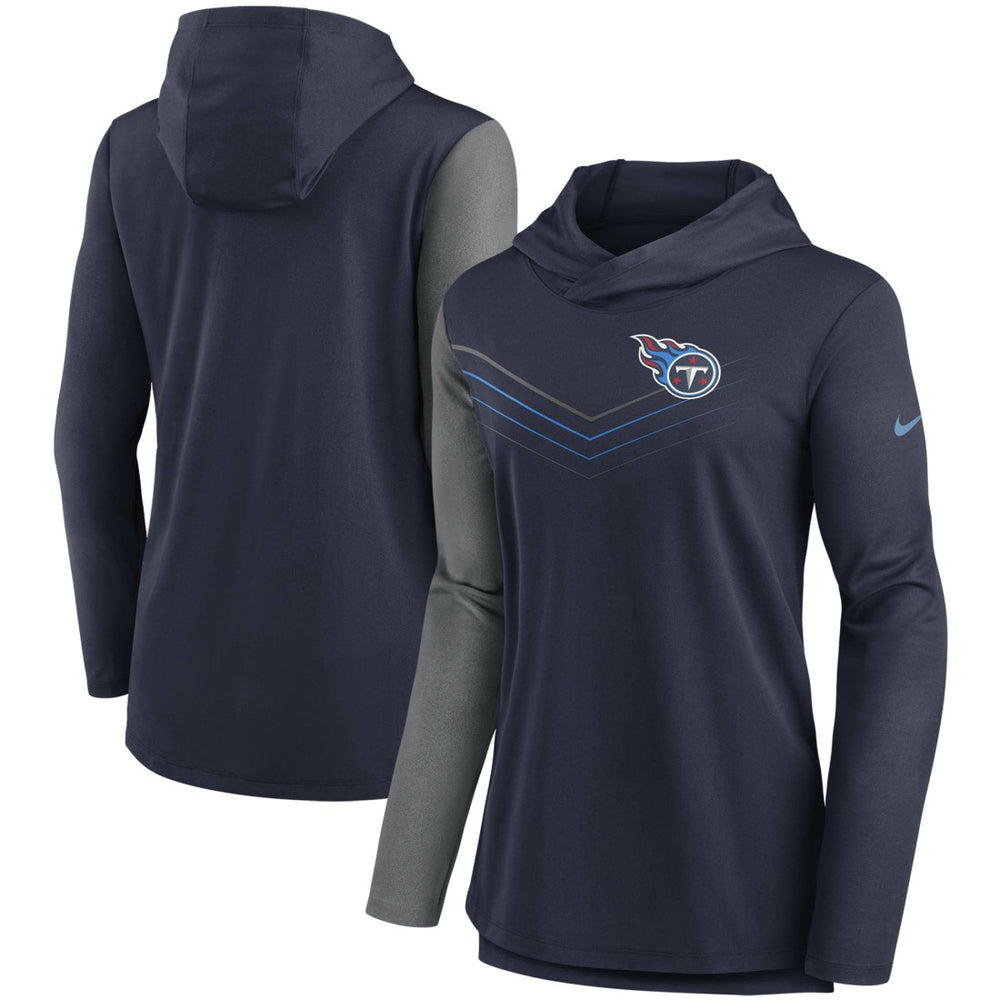 Tennessee Titans Women's Chevron Hoodie Performance Long Sleeve T-Shirt Navy/Heathered Charcoal | Nike for Sale