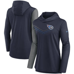 Tennessee Titans Women's Chevron Hoodie Performance Long Sleeve T-Shirt Navy/Heathered Charcoal | Nike for Sale