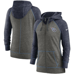 Tennessee Titans Women's Gym Vintage Raglan Full-Zip Hoodie Heathered Charcoal/Navy | Nike for Sale