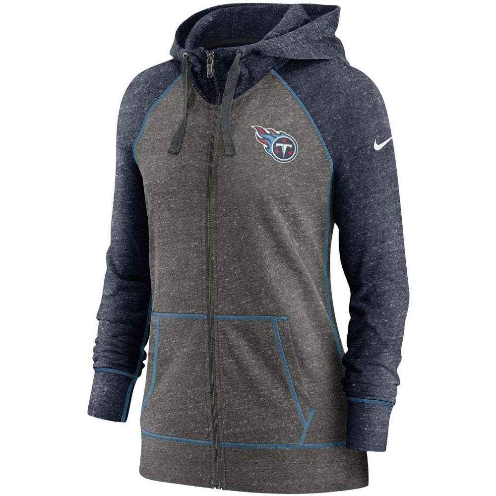 Tennessee Titans Women's Gym Vintage Raglan Full-Zip Hoodie Heathered Charcoal/Navy | Nike for Sale