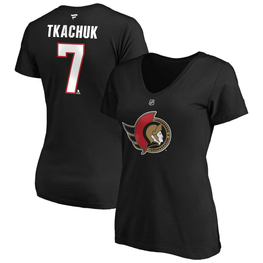 Brady Tkachuk Ottawa Senators Fanatics Women's Authentic Stack Name & Number V-Neck T-Shirt - Black - NHL