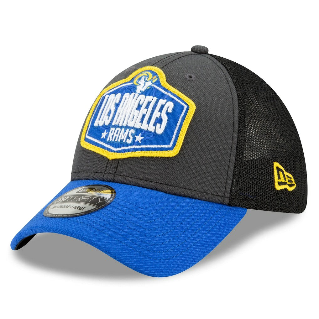 Los Angeles Rams New Era 2021 NFL Draft Trucker 39THIRTY Flex Hat Graphite/Royal | NFL