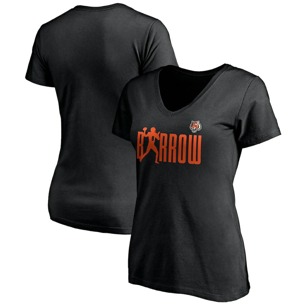 Joe Burrow Cincinnati Bengals Women's Checkdown V-Neck T-Shirt Black | NFL