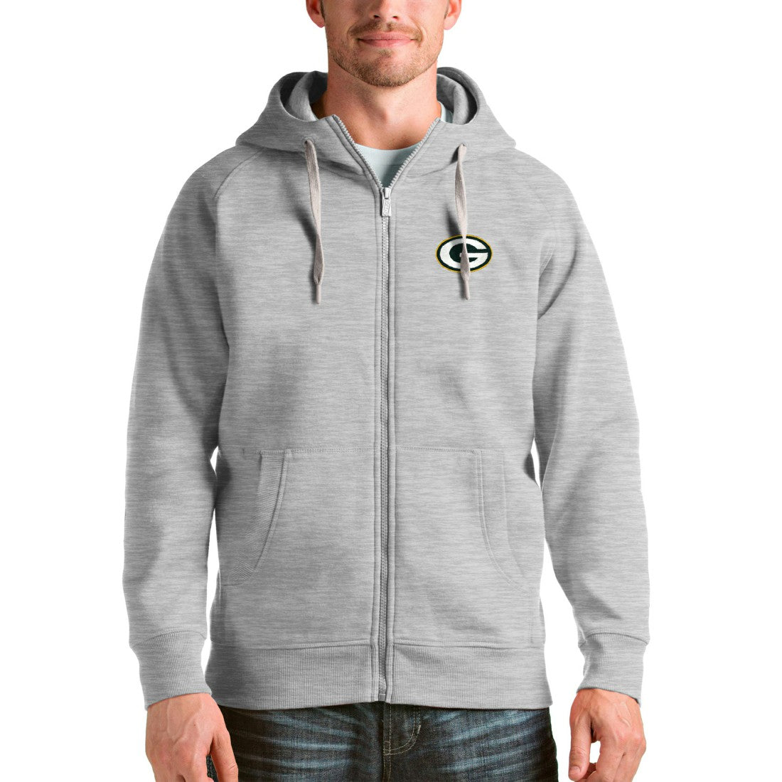 Green Bay Packers Antigua Victory Full-Zip Hoodie Heather Gray | NFL