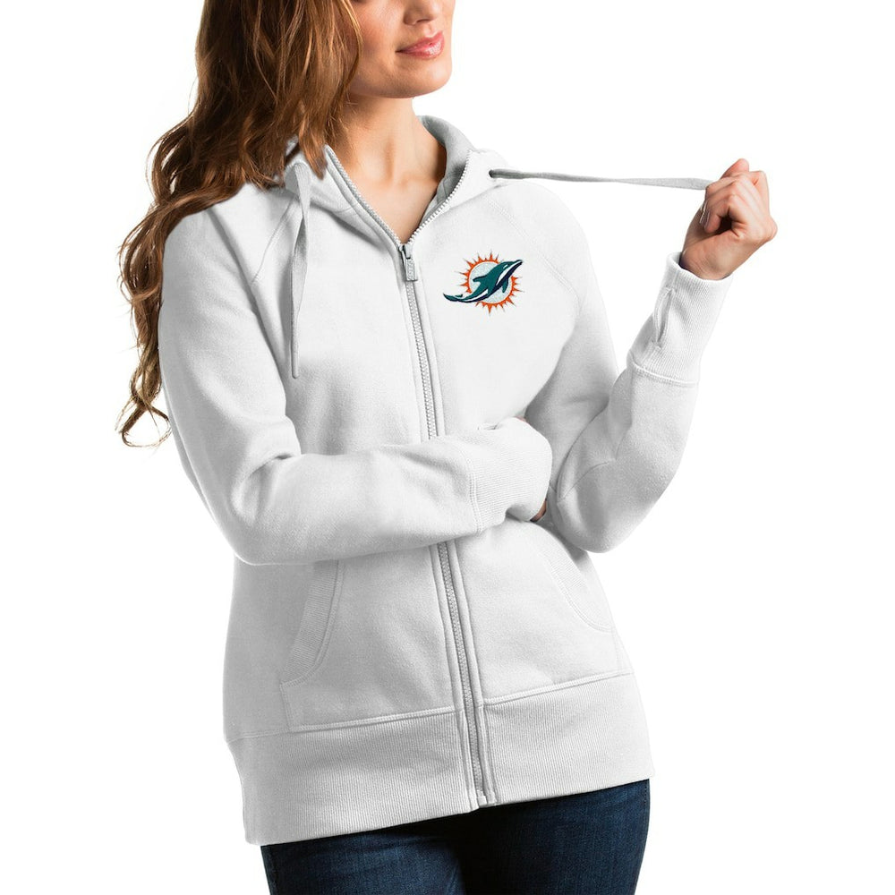 Miami Dolphins Antigua Women's Victory Full-Zip Hoodie White | NFL