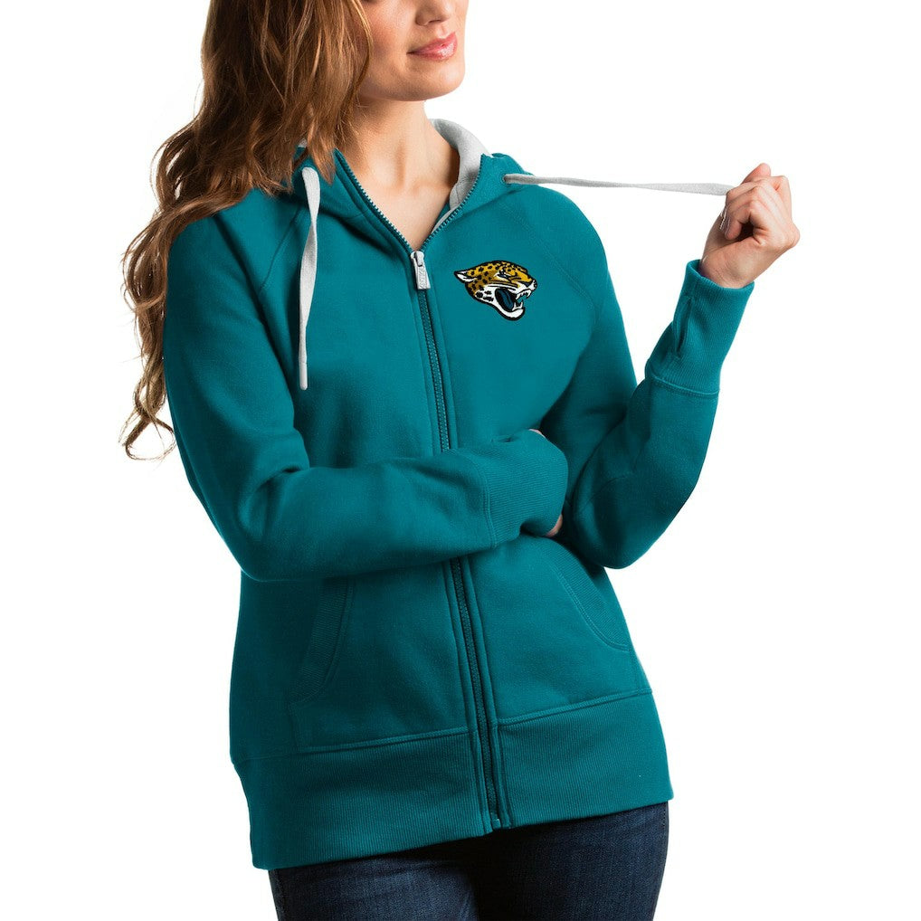 Jacksonville Jaguars Antigua Women's Full-Zip Victory Hoodie Teal | NFL
