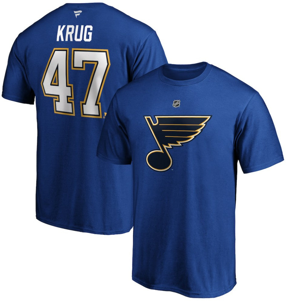 Torey Krug St. Louis Blues Fanatics Authentic Stack Name & Number T-Shirt - Blue - NHL