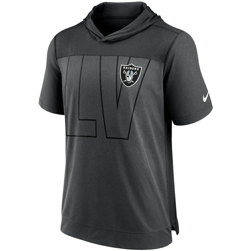 Las Vegas Raiders Performance Hoodie T-Shirt Heathered Charcoal/Black | Nike for Sale