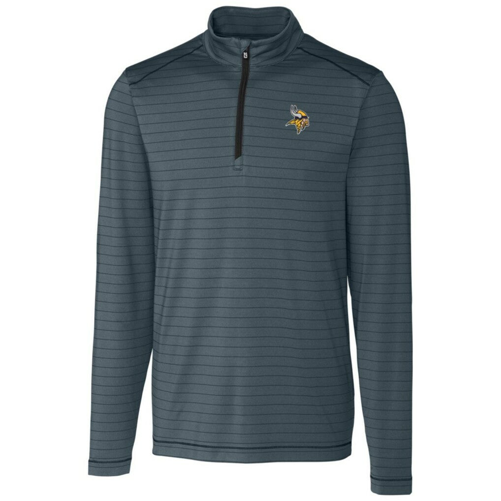 Minnesota Vikings Cutter & Buck Holman Stripe Quarter-Zip Pullover Jacket Heather Black | NFL