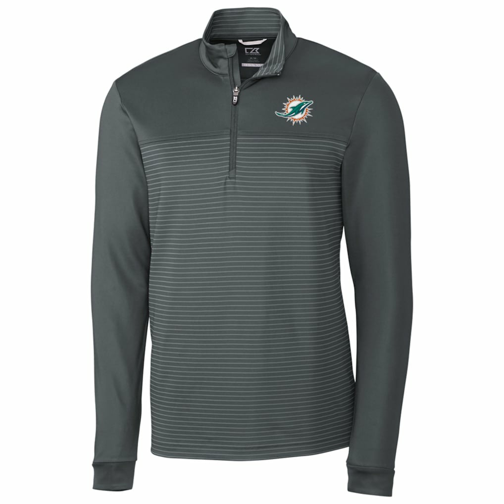 Miami Dolphins Cutter & Buck Traverse Stripe Quarter-Zip Pullover Jacket Gray | NFL